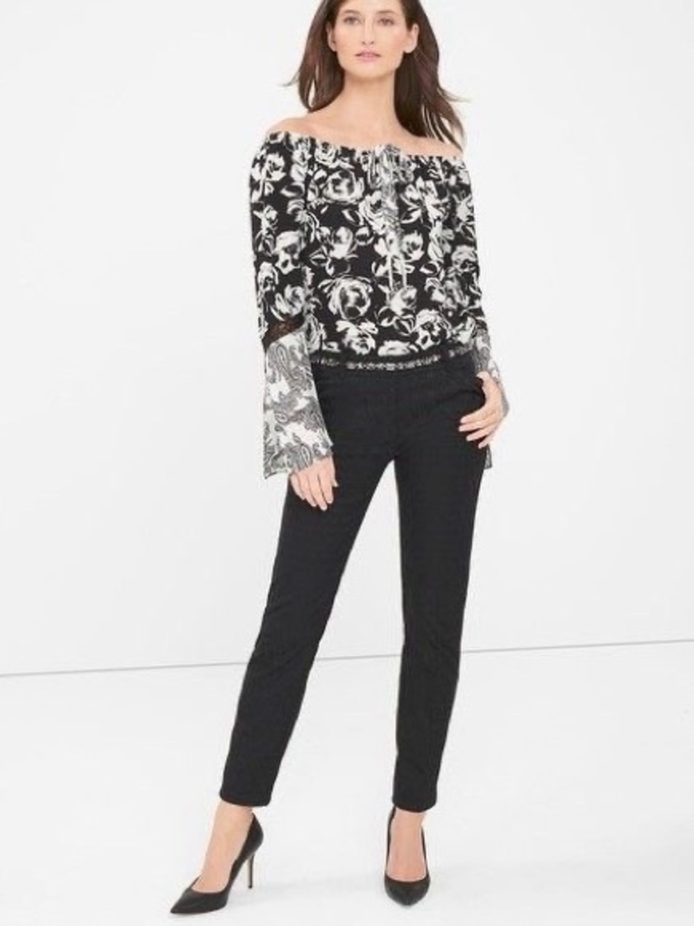NWT White House Black Market The Slim Ankle Pants 4 Regular Black Jacquard 4R